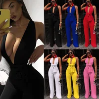 

Five Ways To Wear Deep V One Piece Jumpsuit Sexy Sleeveless Wide Leg Jumpsuit Mono Mujer F53