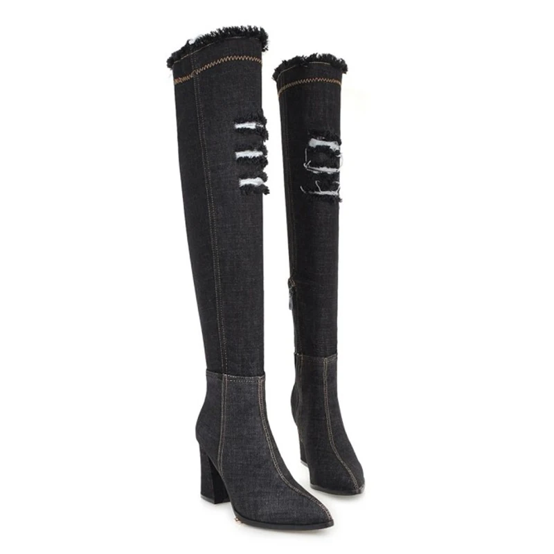 Women Overtheknee High Boots Women Shoes Chunky High Heels Round Toe