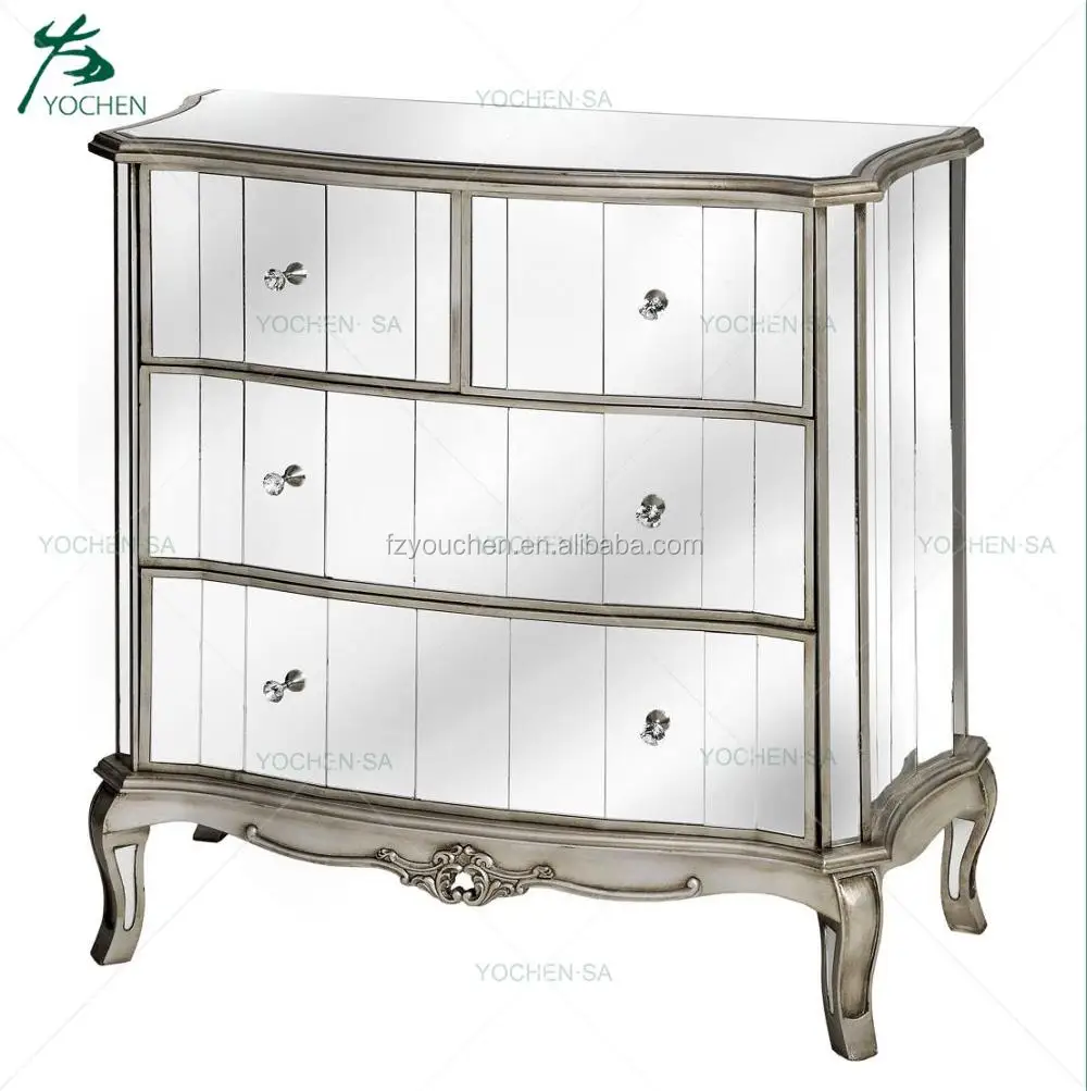 Antique French Style Mirrored Chest Of Drawers Silver Venetian
