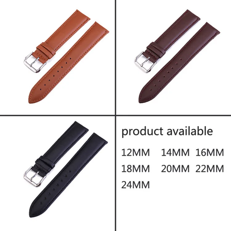 Wholesale 12/14/16/18/20/22mm Plain Genuine Leather Strap Replaceable ...