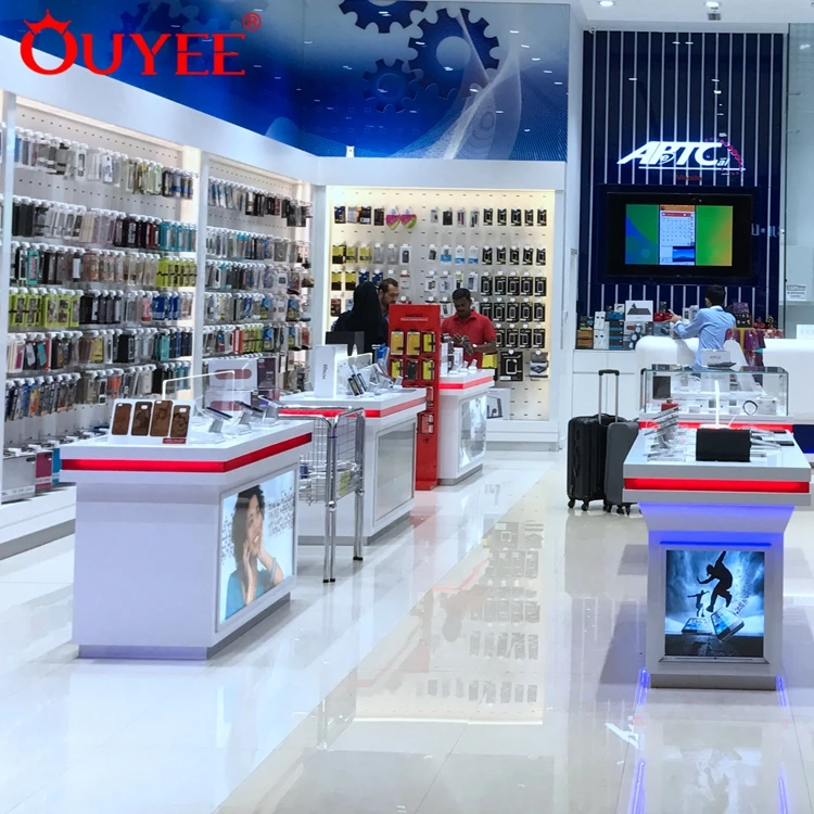 Factory Wooden Furniture Phone Store Accessories Display Stand Counter Mobile Phone Shop