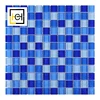 300mm cobalt blue swimming pool small glazed tile cheap low price size crystal square glass mosaic glass swimming pool tile size