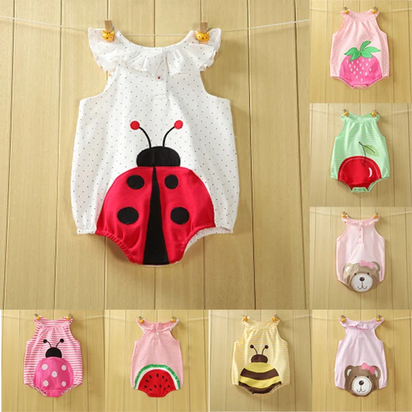 baby rompers unisex baby clothing summer cotton boys girls baby triangle Rompers Fruit bear Teddy newborn