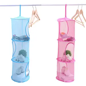 Image of 3 Layers Toys Storage Organizer Ornaments Hanging Mesh Bag Foldable Underwear Basket Multifunction Sundries Baskets
