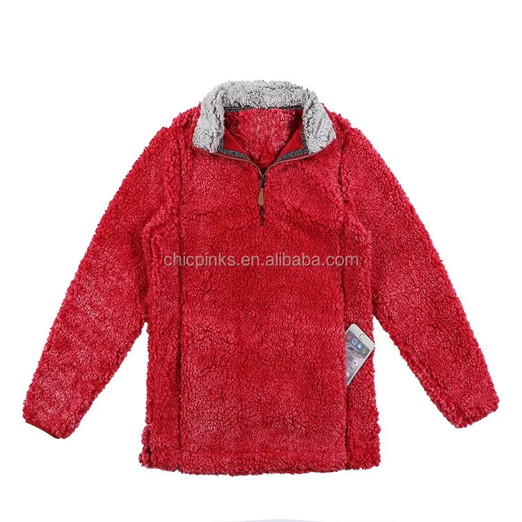 red sherpa pullover