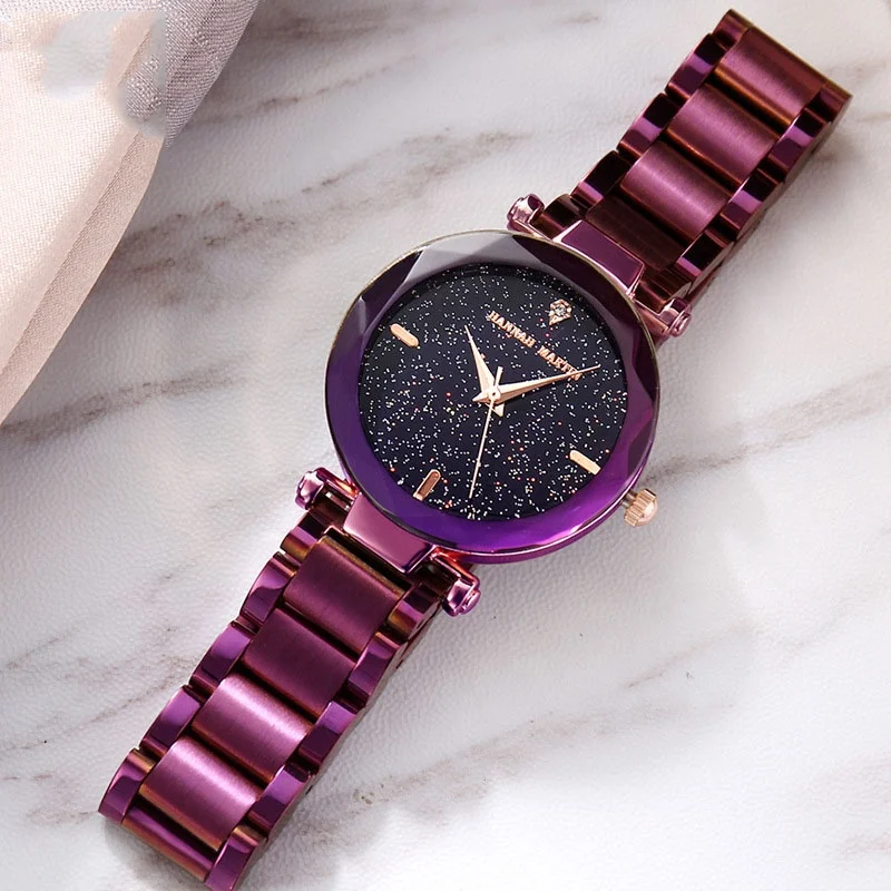 

Fashion diamond Starry sky stainless steel luxury watch women wristwatches quartz, Purple gold