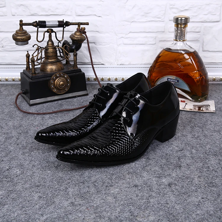 

NA016 Long Pointed Toe Men Shoes Black Lace Up Cool Oxfords Soft Leather High Heel Shoes Mans Zapatos Loafers, As the picture