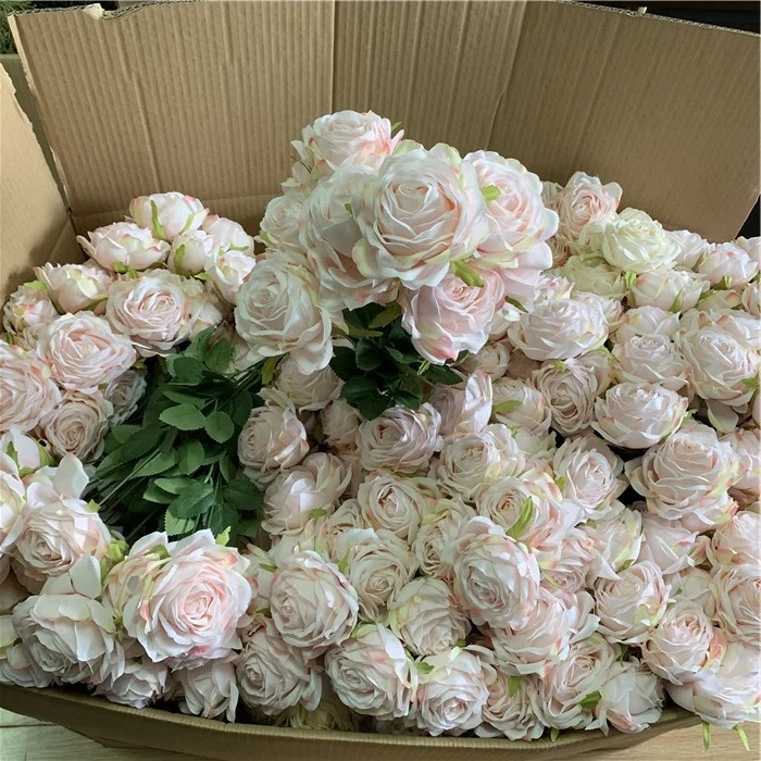 

F-1424 Artificial Wedding Decoration Silk Rose Bouquets Flower 10 Heads Pink Rose Bouquet Floral Flowers