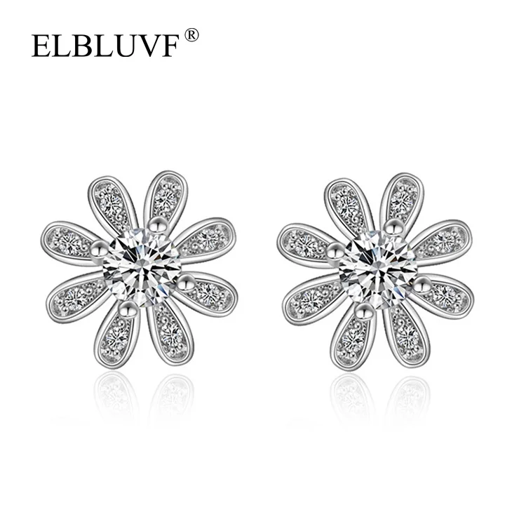 

ELBLUVF 925 Silver Plated Copper Alloy Jewelry Daisy Shape Earrings Fabric Flower Jewelry, White gold