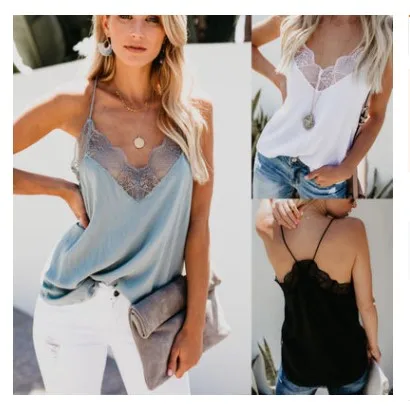 

2019 Summer Ladies Sexy V-neck Mesh Backless Camisole Sling Women Solid Color Vest
