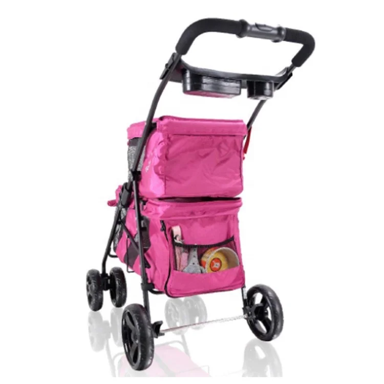 

Double Pet Stroller for Dog Cat Small Animal with Four Wheels/, Dark blue,pink,grey