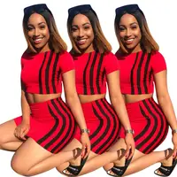 

YD8014 women's fashion red mini skirt and crop top two piece set YD8014