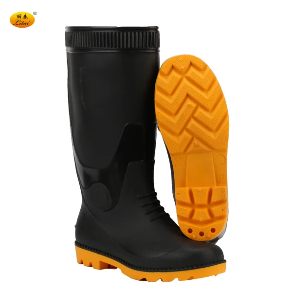 

Fine Quality Black long lasting PVC Safety Gum Boots with CE Standard, Black upper black sole