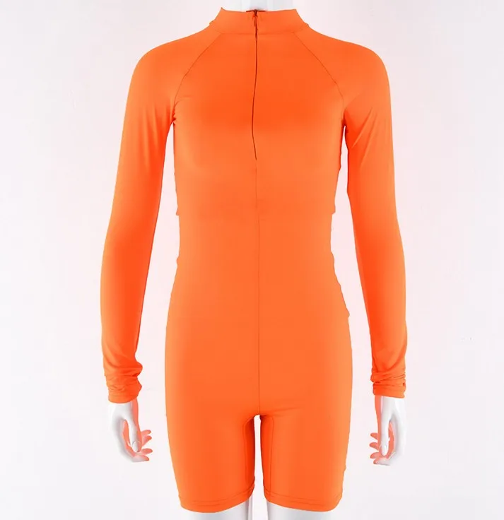 

X87828B high neck long sleeve women solid sexy tight bodycon jumpsuits, As picture