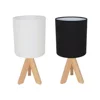 Home Decor Wooden Leg Desk Lamp Black White Cylinder Small Tripod Table Light