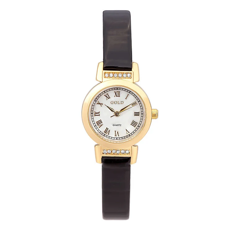 

Cheap lady watch with leather strap with Japan movement and battery, Black