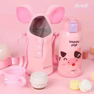 Image of 2019 new 316 stainless steel water bottle for kids lovely pig thermos flask with straw and direct drinking