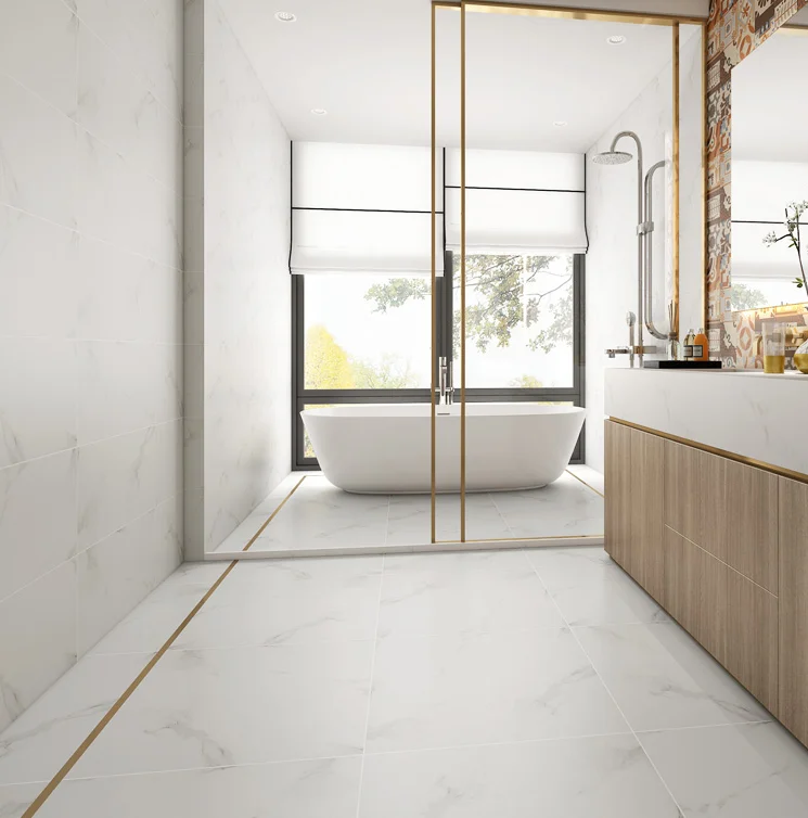 Inkjet Printing Glazed Porcelain Carara White Rustic Tiles building materials
