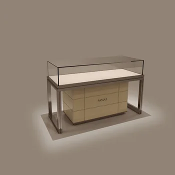 Luxury Modern Light Glass Sales Counter Booth Standing Furniture
