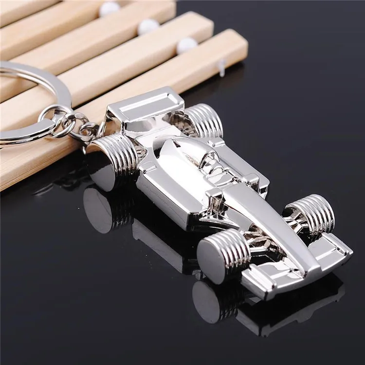 Metal Key Chain Silver Alloy Full Wheel Car Key Chain F1 Racing Car