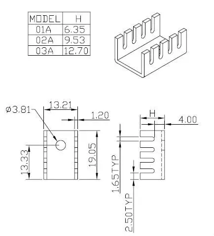 transistor heat sink stamped radiator to220