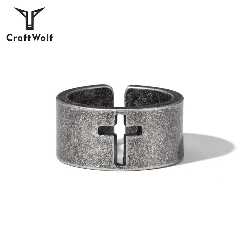 

Craft Wolf Antique silver Plated Custom Man Cross Finger Cluster adjustable Stainless Steel Finger Ring, Vintage silver