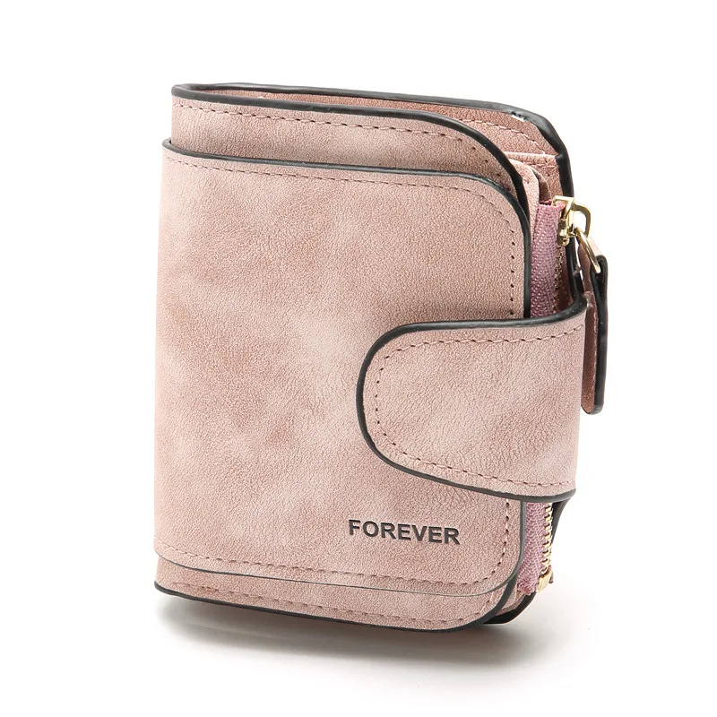 

New Retro Matte PU Leather Short Multi-Card Buckle Ladies Wallet, Pink, green, blue, brown, black, gray