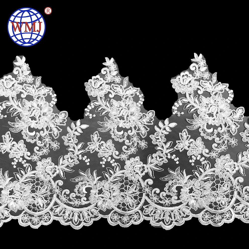 

Top quality French design polyester embroidered sequins net lace trim, N/a