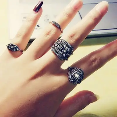 

Super deal Huge discount vintage silver set finger ring costume mid finger ring 6 set ring, Vintage silver with stones