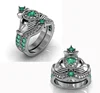 high quality factory brass white gold emerald heart diamond ring set