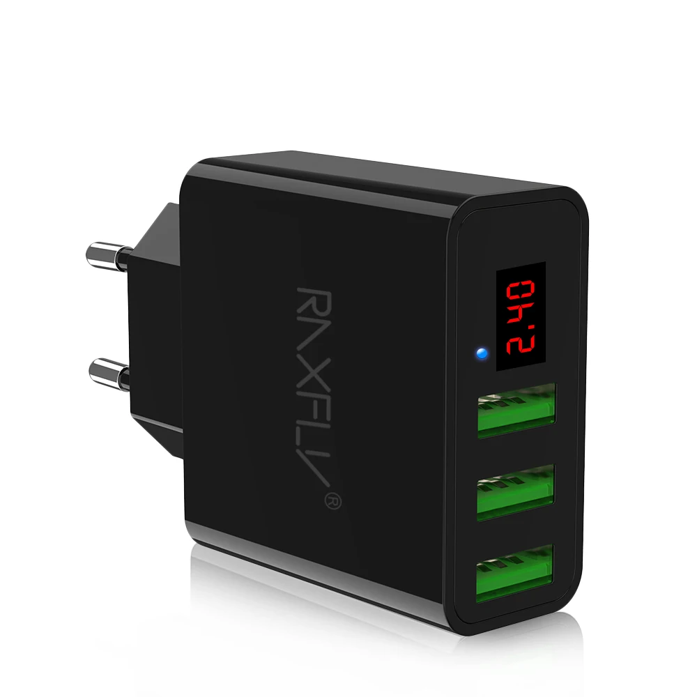 

Great Free Shipping 3 Ports USB Adapter with LED RAXFLY EU Fast Charging Wall Travel Charger Adapter for Phone