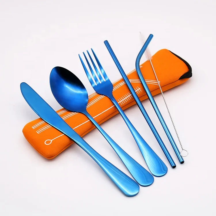 Portable camping amazon knife fork spoon chopstick straw travela personal set with brush