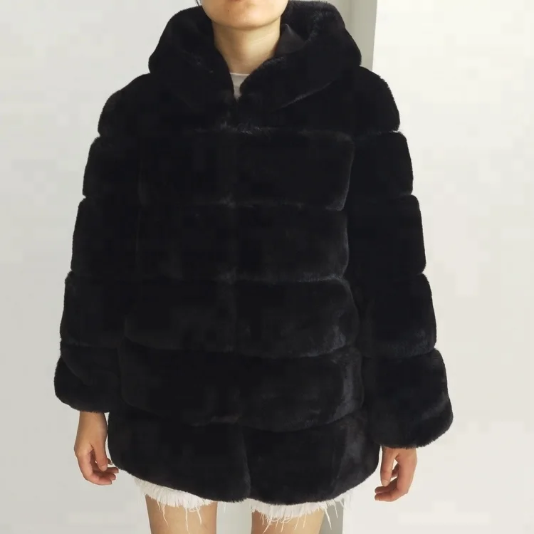 

2018 Hot Women Clothes Black Fur Jacket Faux Fur Hooded Coat Womens fox Fur Coat