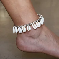 

SinDlan Wholesale Bohemian Style Simple Natural Conch Silver Beaded Foot Bracelet Jewelry Beach Fashion Seashell Anklets