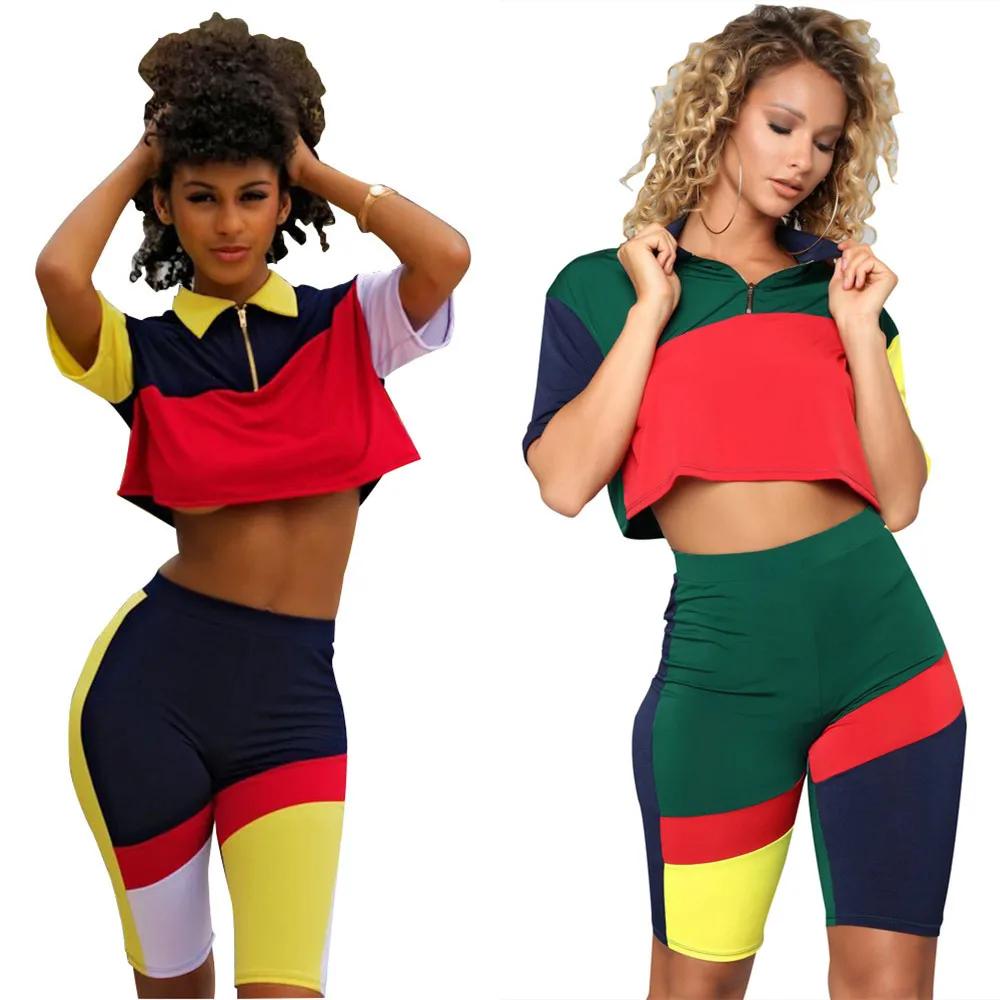 

Female Fitness Tracksuit Women Two Pieces Set Outfit Zipper Tops And High Waist Shorts Suits Matching Sets Y11160