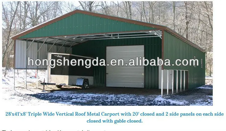 28 41 8 Triple Wide Vertical Roof Metal Carport With 20 Closed