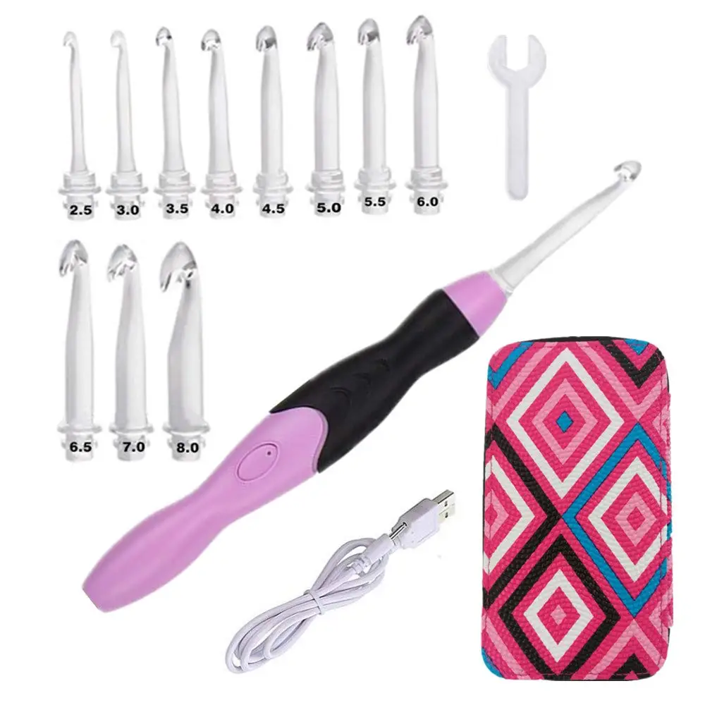 

11 Sizes Lighted Crochet Hooks ,Ergonomic Grip Sharp Crochet Hook Set With Case, Red, pink, blue, etc