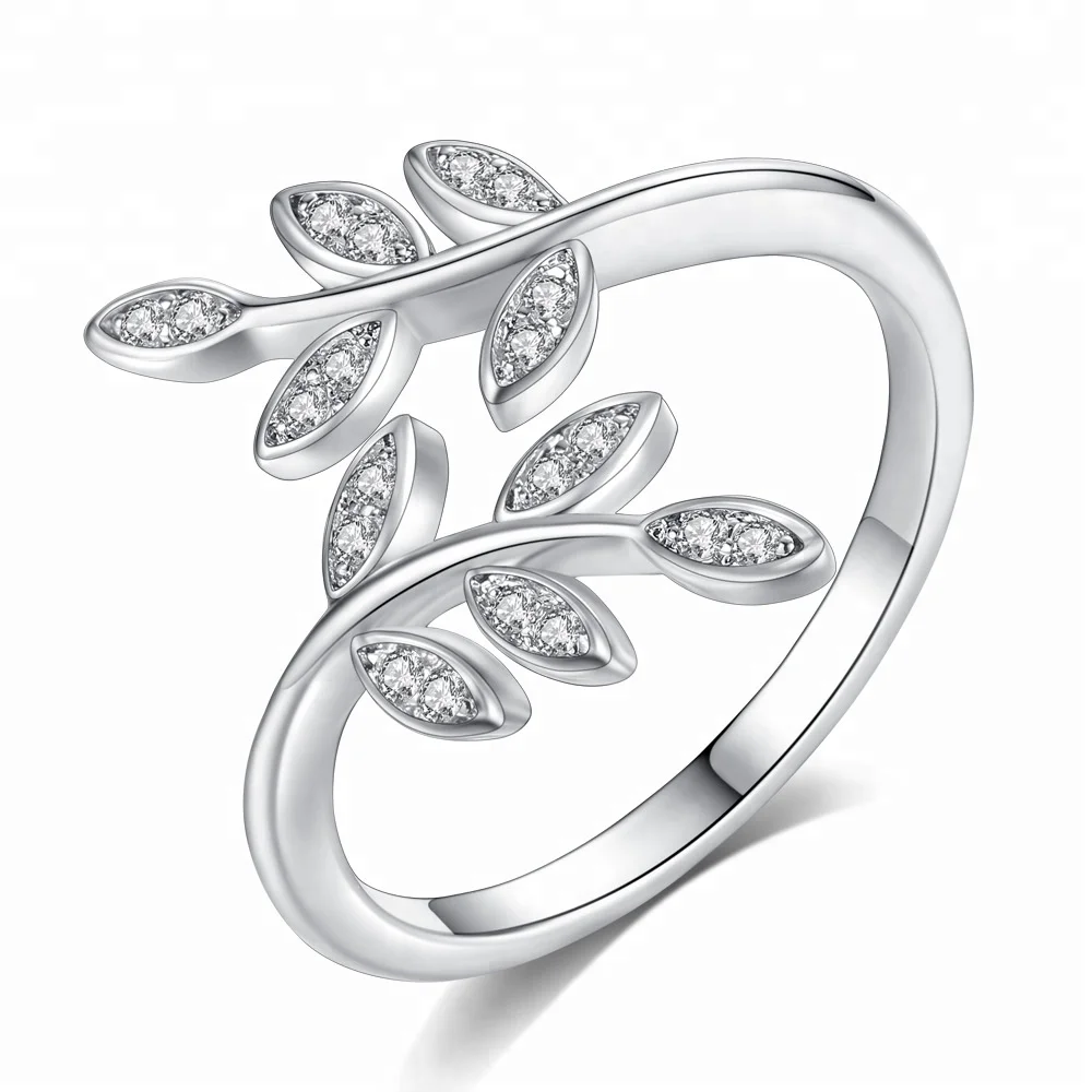 

Olive Branch Female Ring 925 Sterling Silver Jewelry Zircon Leaf Ring, White