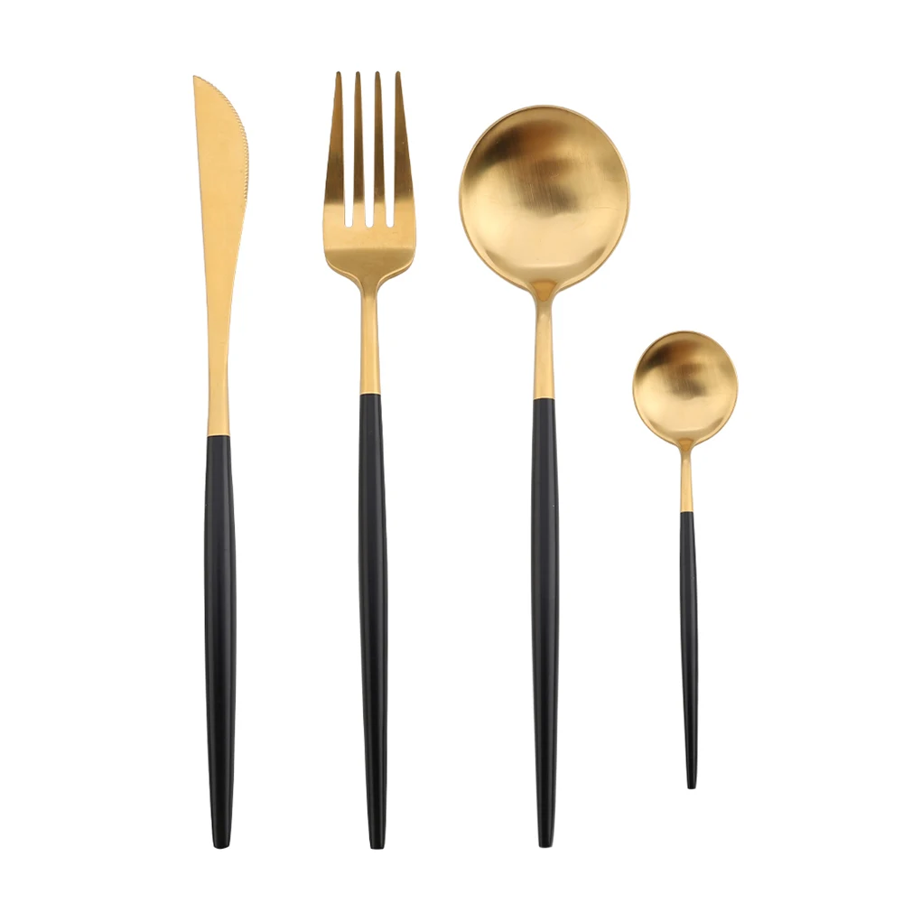 

Custom logo elegant Gold plated Flatware Stainless Steel Modern Style Fork Spoon Knife Cutlery Set