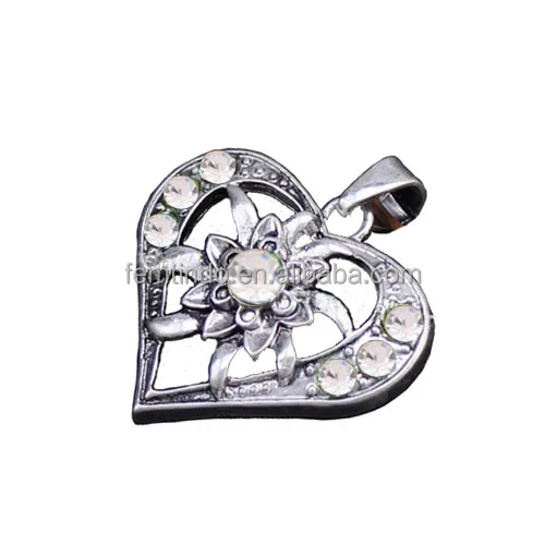 

Vintage Silver Crystal Heart Pendants for Bowknot Oktoberfest Necklaces Women, Antique silver
