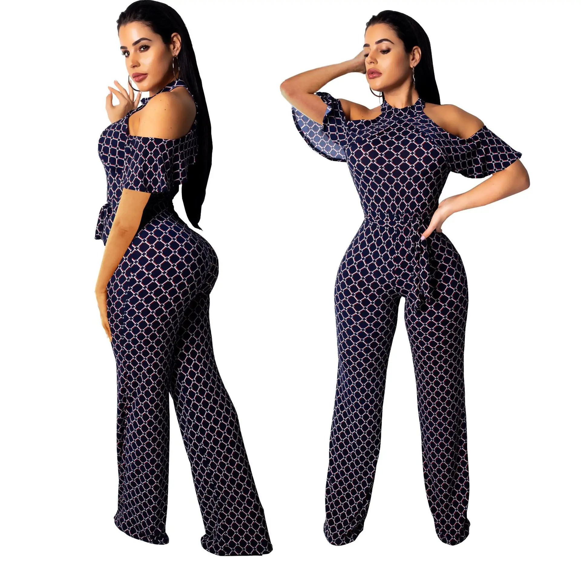 

Wholesale 51$ for 5 pieces 9066-1 wide leg ladies jumping suit women summer jumpsuit 2019