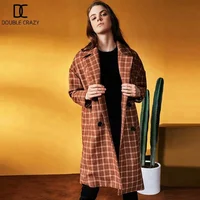 

Designer Buttons Latest Long Loose Plaid Winter Women Coat