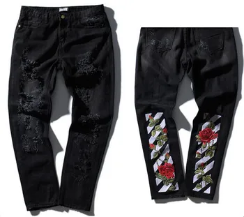 rose embroidered jeans mens