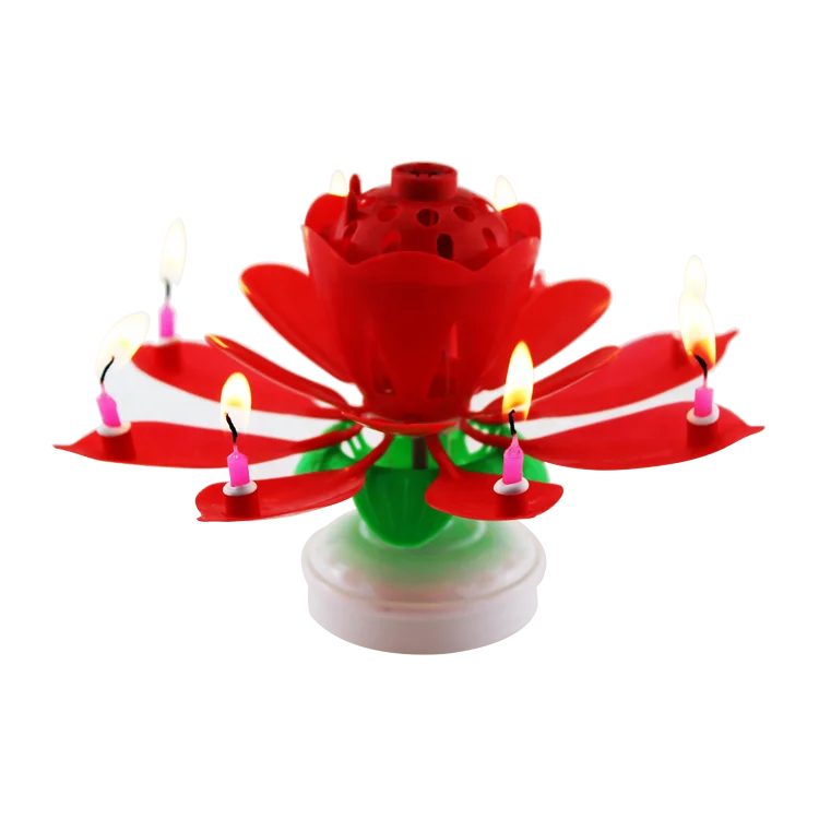 

Wholesale Magic Flower Rotating Birthday Candles Single Layer Happy Birthday Song Sparkler Smokeless Cake Candle
