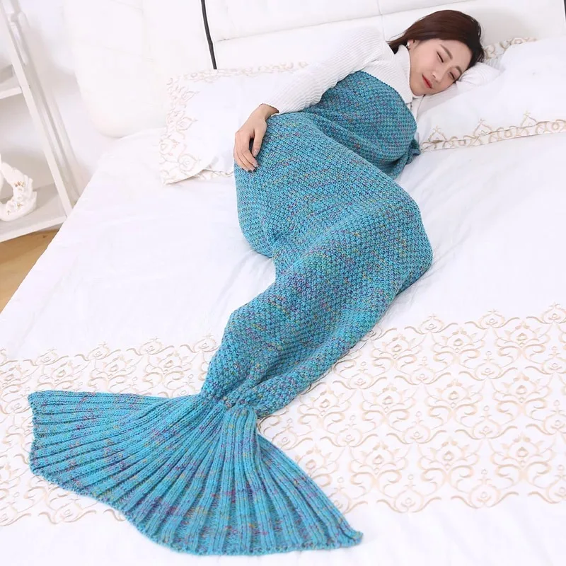 

Wholesale Factory Price baby swaddle Children adults Woolen knitting Mermaid Tail Sofa sleeping pocket blanket, Customised