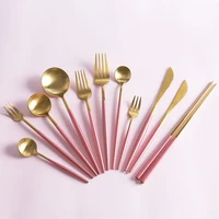 

New Design Portugal copper Stainless Steel Flatware Rose Gold Matte Pink Cutlery Set