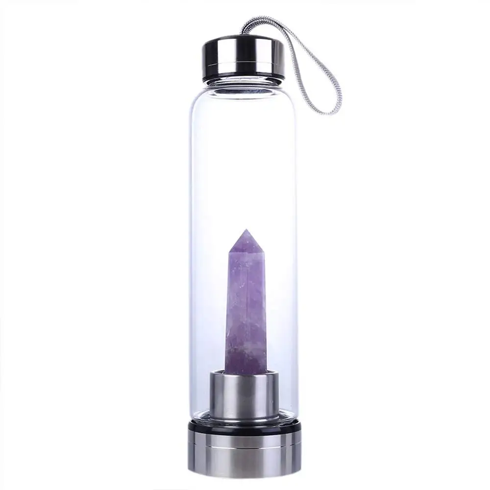 

High Quality Glass Leak-Proof Natural Crystal Water Bottle, Multiple colour