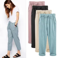 

Plus Size 5XL Women Elastic High Waist Baggy Loose Casual Harem Nine Pants Trousers