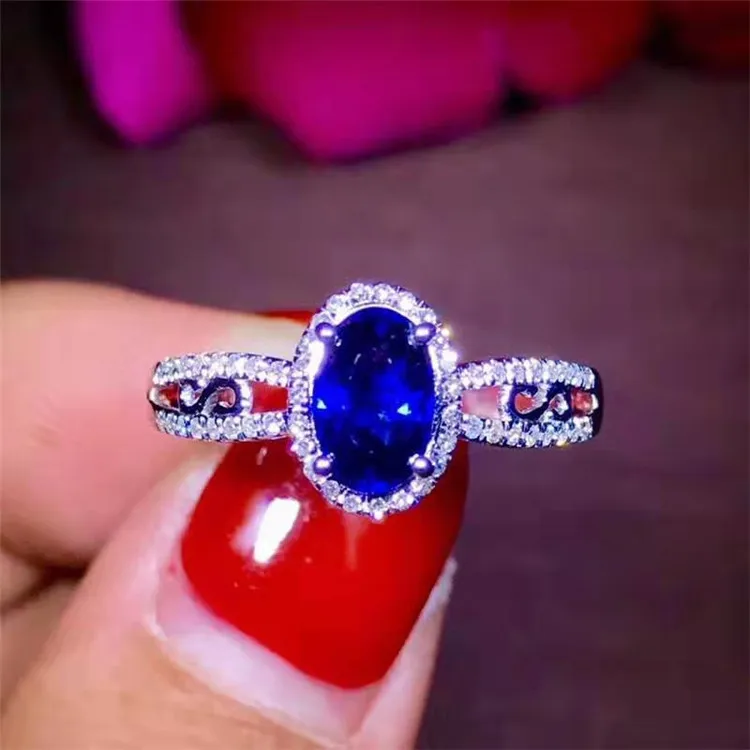 

new style lady wedding engagement gemstone ring 0.79ct Sri Lanka natural royal blue sapphire ring 18k gold jewelry