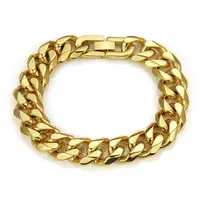 

European Top Selling Stainless Steel Bracelet Men Hiphop Jewelry 18K Gold Plated Cuban Link Chain Male Bracelet